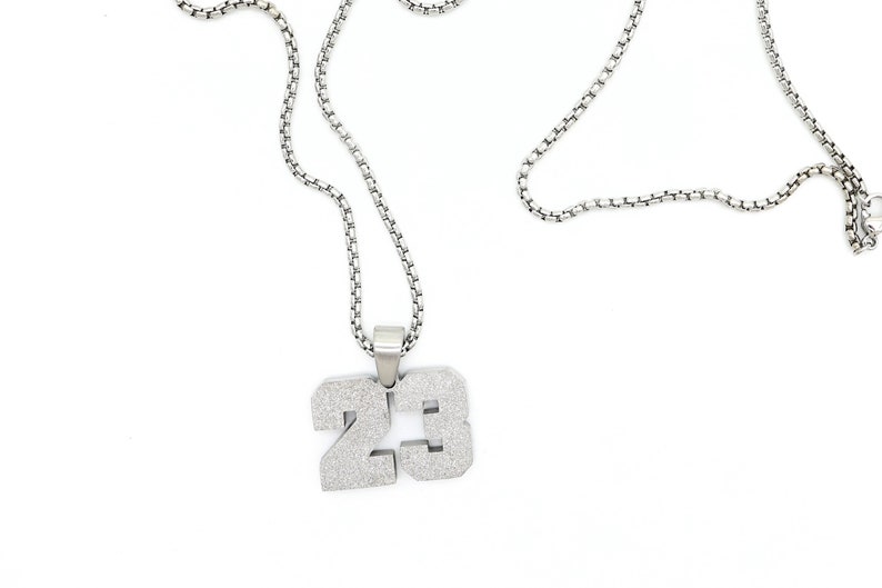 Silver Glitter Bling Number Pendant & Chain, Glittered Glitter Necklace