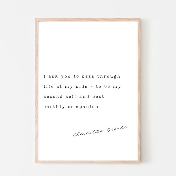 CHARLOTTE BRONTE Book Quote Poster | Jane Eyre Romantic Print | Best Earthly Companion Printable | Literary Art Print | Home Décor