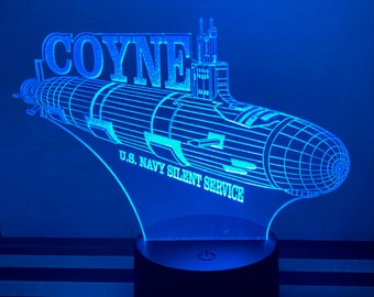 Luce sottomarina personalizzata, regalo fiero della mamma della Marina, lampada LED a 16 colori con telecomando, insegna incisa con bordo illuminato, must have da parete Brag