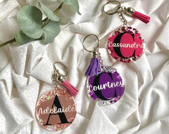 Gift Ideas Custom Keychain Car Fund Personalized Glitter Keyring with Initial