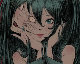 Tomie Print - 8.3 x 5.8 inch - Wall Art - Home Decor - Bedroom Decor - Vintage Macabre Print - Hatsune Miku - Junji Ito - Horror