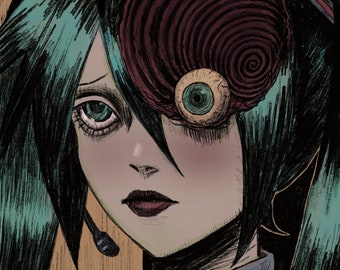 Uzumaki Print - 8.3 x 5.8 inch - Wall Art - Home Decor - Bedroom Decor - Vintage Macabre Print - Hatsune Miku - Junji Ito - Horror
