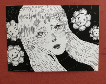 Creepy Flowers Print  - 4.1 x 5.8 inch - Wall Art - Home Decor - Bedroom Decor - Gothic Print - Macabre