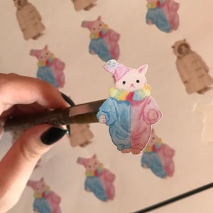Pegatina de gato payaso (1 unidad) - Pegatinas pequeñas - Pegatinas para Bujo - Pegatinas para planificador - Pegatinas para Bullet Journal - Pegatinas troqueladas - Pegatinas Kawaii