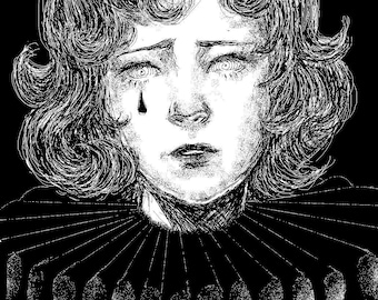 Pierrot Print - 5.8 x 4.1 inch - Wall Art - Home Decor - Bedroom Decor - Circus Print - Jester - Surreal Art - Black and White