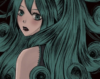 Uzumaki Print - 8.3 x 5.8 inch - Wall Art - Home Decor - Bedroom Decor - Vintage Macabre Print - Hatsune Miku - Junji Ito - Horror