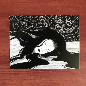 Yokai Print - 5.8 x 4.1 inch - Wall Art - Home Decor - Bedroom Decor  - Surreal Art - Black and White - Dark Art - Horror Art - Japanese Art