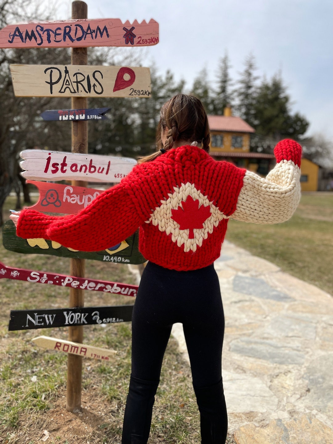 Canadian Sweater, Canada Sweater, Maple Leaf Cardigan, Chunky Knit