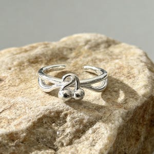 Sterling Silver Cherry Ring, Minimalist Fruit Open Band, Y2K Style Jewelry