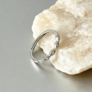 Sterling Silver Evil Eye Ring, Adjustable Minimalist Stacking Band, Cubic Zirconia