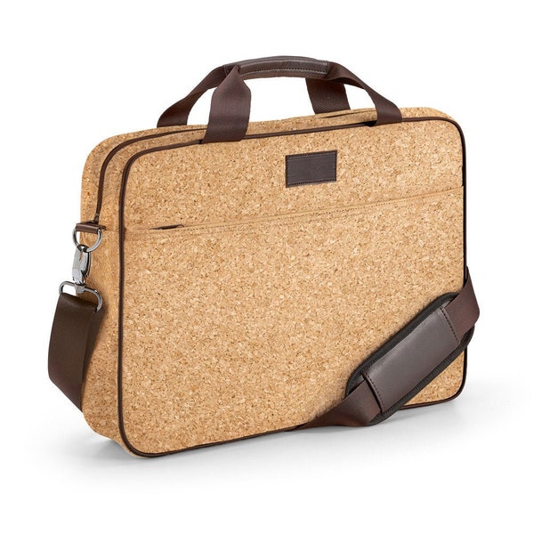 Laptop bag Laptop sleeve with shoulder strap and pocket in Natural Cork