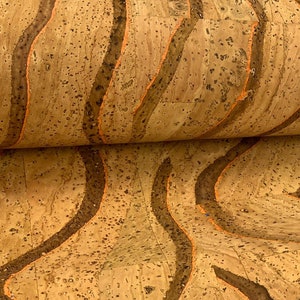 Cork Fabric / Cork Leather with brown and orange stripes /  Cork for crafts