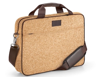 Laptop bag Laptop sleeve with shoulder strap and pocket in Natural Cork