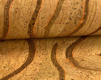 Striped Cork Fabric - Brown & Orange, Eco-Friendly Material