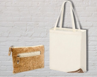 Reusable Market Bag / Market Bag in Cork and Cotton fabric