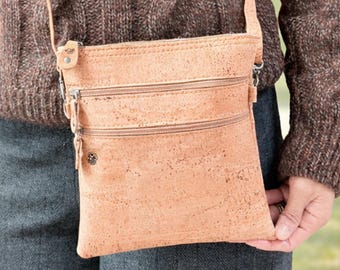 Natural Cork Crossbody Bag for Women – Vegan Eco Friendly Shoulder Bag, Handmade in Portugal