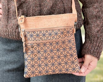 Tiled Cork Crossbody Bag for Women – Vegan Eco Friendly Shoulder Bag, Handmade in Portugal