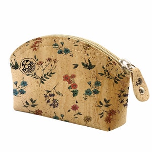 Mini trousse de toilette en liège, petite trousse de toilette fleurs, trousse de maquillage en liège, trousse de maquillage végétalienne