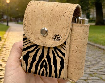 Faunal & Musical Handmade Cork Cigarette Case with Lighter Pocket, Magnetic Closure