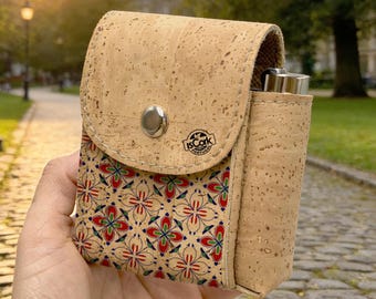 Tiled Handmade Cork Cigarette Case with Lighter Pocket, Magnetic Closure