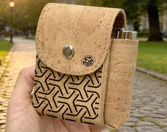 Tiled Handmade Cork Cigarette Case with Lighter Pocket, Magnetic Closure