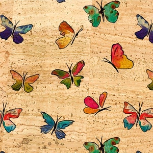 Tela de corcho de mariposa, mariposas, tela de cuero de corcho, tela de corcho estampada, corcho textil, tela orgánica