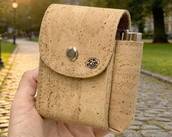Natural Handmade Cork Cigarette Case with Lighter Pocket, Magnetic Closure