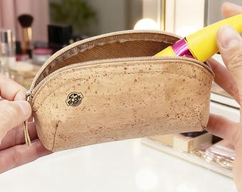 Natural Mini Cork Makeup Bag, Portuguese Vegan Leather Cosmetic Pouch, Coin Purse, Travel Organizer