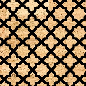 Cork fabric , black flower design, checkered, Cork leather for crafts and sewing