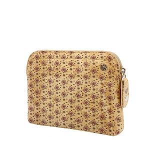 Astuccio trucco con stampa floreale in pelle di sughero, astuccio in sughero fiore, astuccio vegano piccolo
