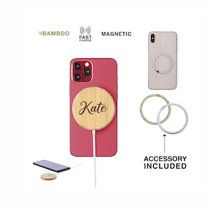 Bamboo magnetic wireless charger, magnetic charger, for iPhone 8s series onwards, personalized  magnetic wireless  charger