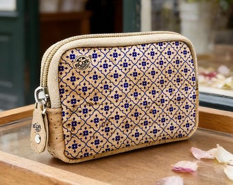 Tiled Mini Cork Makeup Bag, Portuguese Cosmetic Pouch, Coin Purse and Travel Organizer