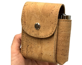 Handmade Cork Cigarette Case with Lighter Pocket, Magnetic Closure