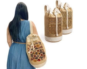 Patterned backpack, Jute backpack, ecological backpack, jute school backpack, handmade