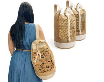 Patterned backpack, Jute backpack, ecological backpack, jute school backpack, handmade