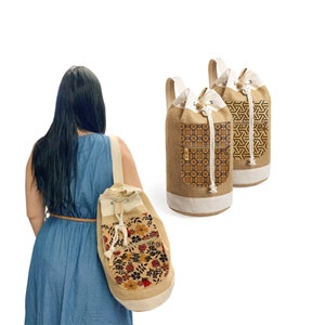 Patterned Backpack Jute Backpack Ecological Backpack Jute School Backpack Handmade Etsy Australia