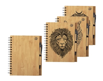 Personalized notebook, animal notebook, bamboo notebook, patterned notebook