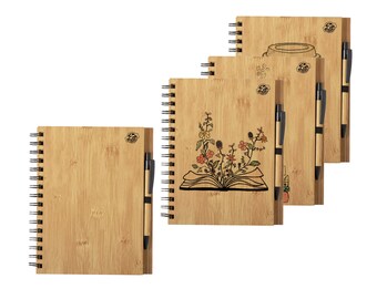 Bamboo notebook, patterned notebook with pen, personalized notebook