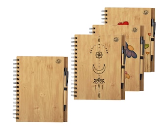 Personalized notebook, patterned notebook with pen, bamboo notebook