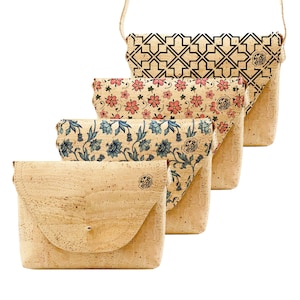 Damen Korktasche mit floralen Aufdrucken, kleine Korktasche, vegane Tasche