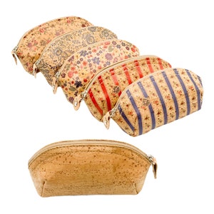 Mini astuccio trucco con stampa floreale in pelle di sughero, astuccio in sughero fiore, piccolo astuccio vegano
