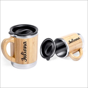 Taza de bambú personalizada / taza de viaje de bambú / taza ecológica / taza de café en acero inoxidable con doble pared y tapa a presión