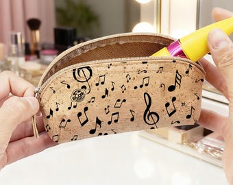 Patterned Mini Cork Makeup Bag, Portuguese Vegan Leather Cosmetic Pouch, Coin Purse, Travel Organizer
