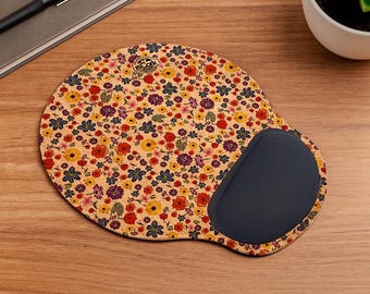 Floral Cork Ergonomic Vegan Mouse Pad with Wrist Rest, Eco-Friendly Personalized Gift