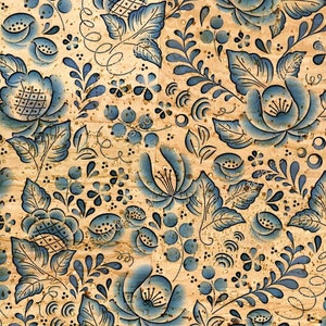 Natural cork with blue flowers/ Cork Fabric / Ecological cork leather for crafts and sewing / Cork Fabric, Shoes, Bags & Purse