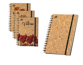 Blume gemusterte Notebook, personalisierte Notebook, Kork Notebook