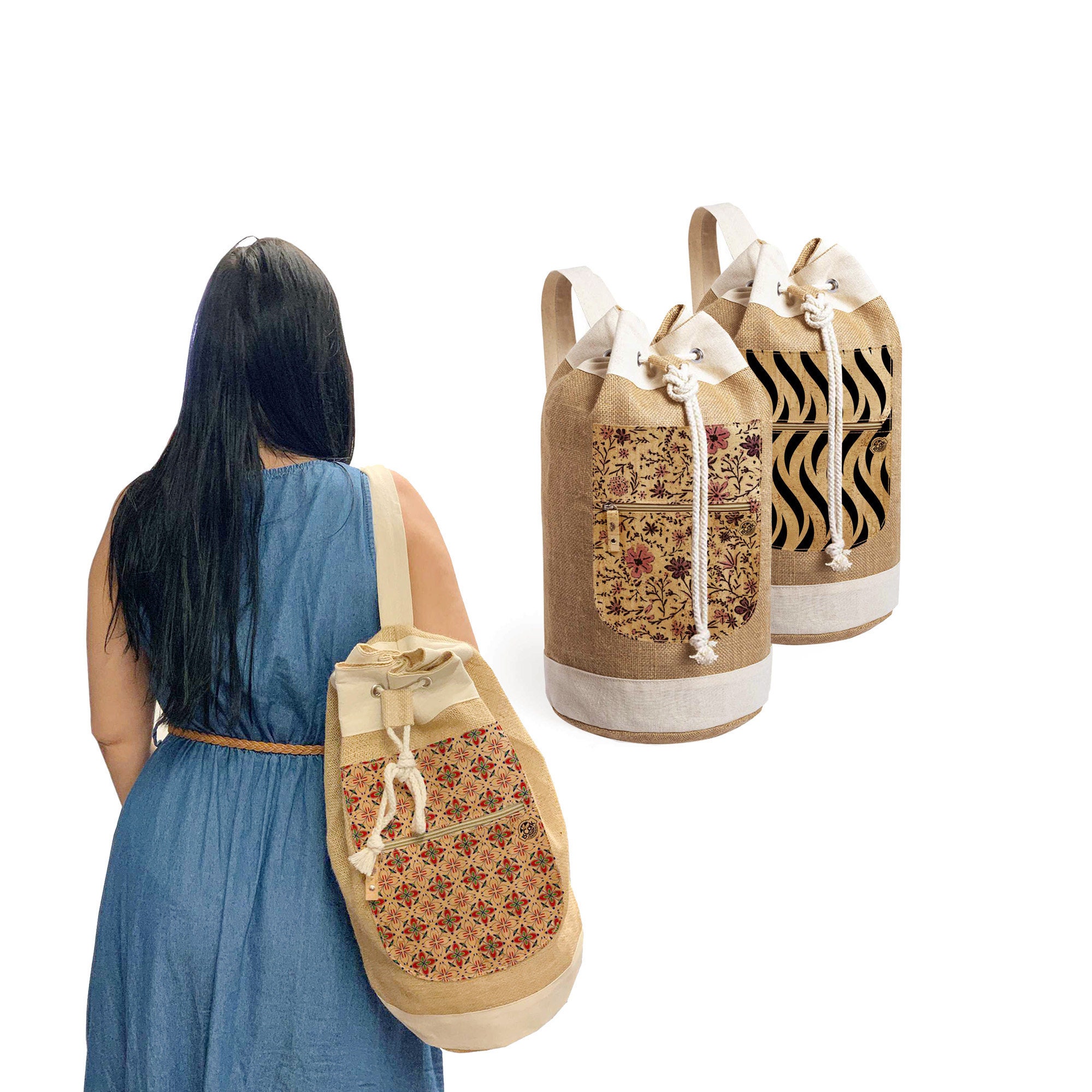 Patterned Jute Backpack, Handmade Ecological Bag - Etsy