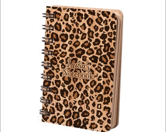 Pocket tiger notebook in  wood, personalized, small bamboo notebook,