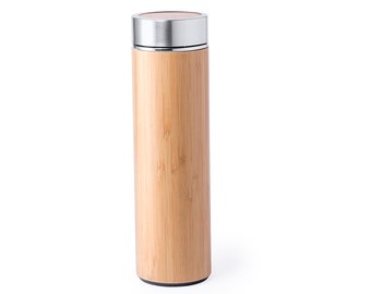 Bamboo Coated Stainless Steel Thermal Bottle, Coffee & Tea Travel Mug, Personalized Bottle