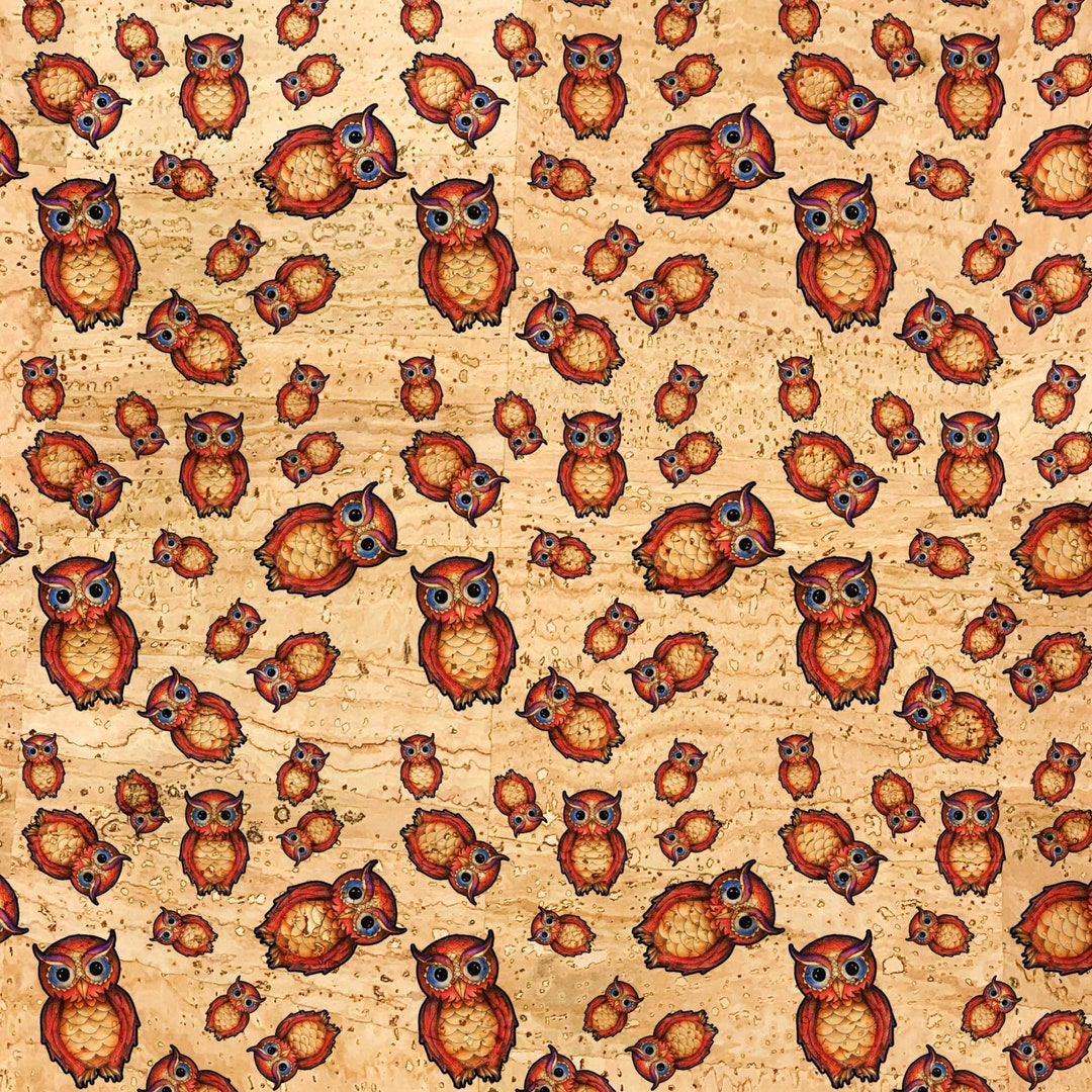 Cork Fabric Owls, Fabric With Owl Designs, Organic Fabric, Ecological